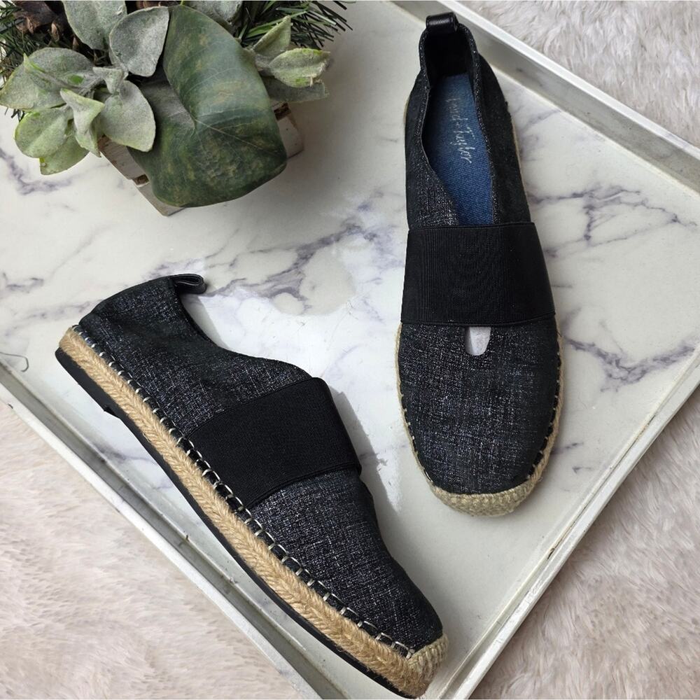 LORD & TAYLOR Fyona Black Leather Jute Espadrille Flat Spring Size 7.5